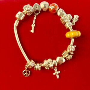 Authentic Pandora pre - own sterling silver charm bracelet with 15 charms